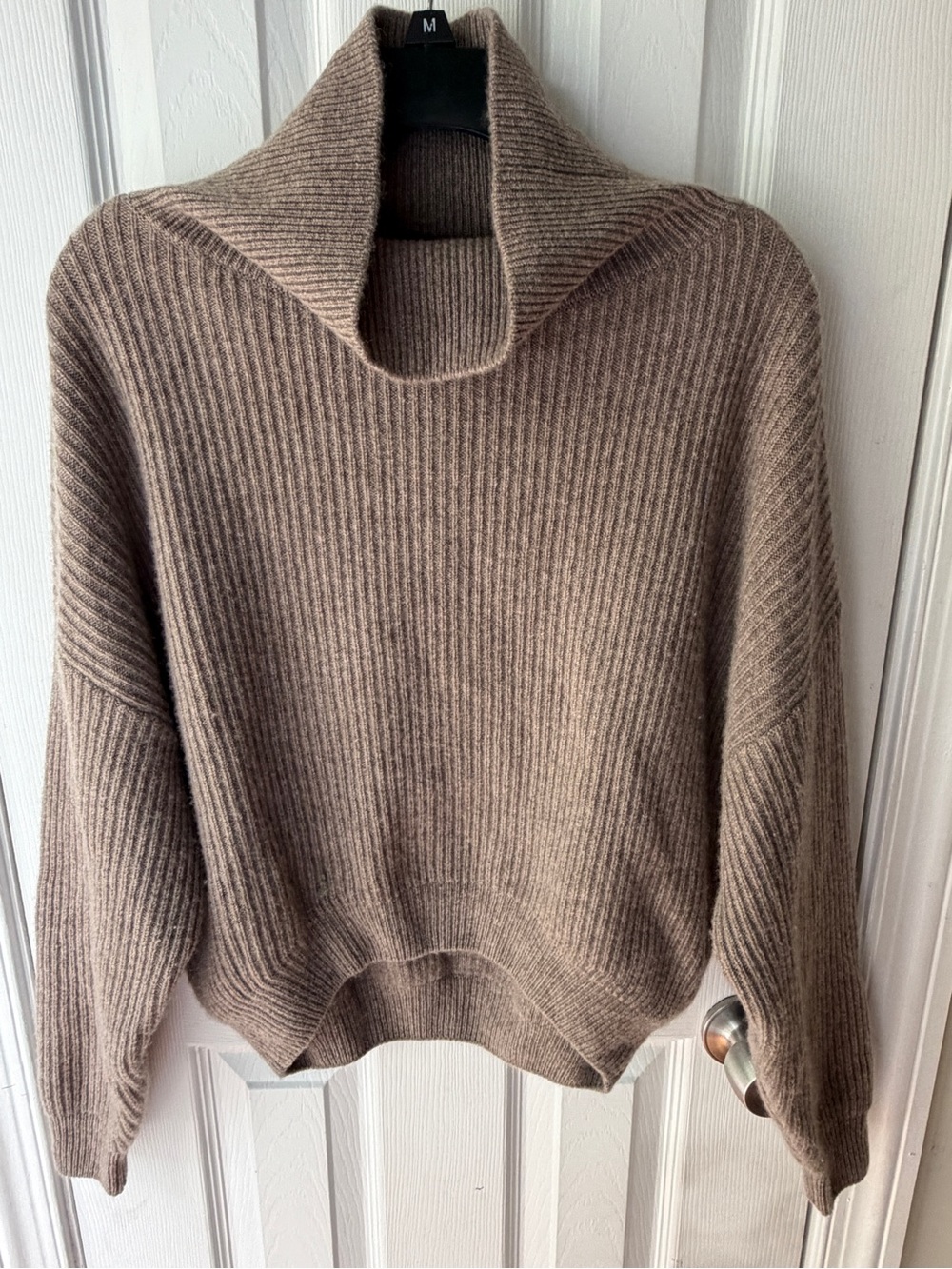 Guess by Marciano Ribbed Cowl Neck Cashmere Sweater in Taupe